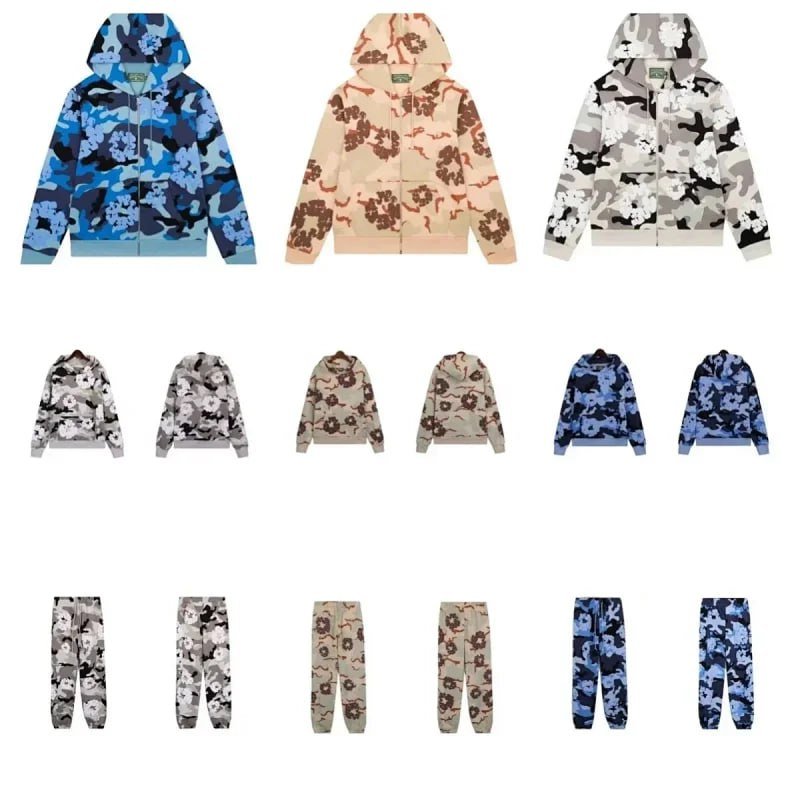 Denim tears zip-up hoodie suits40styles Vintage Printed Hoodie Men and Women Couple Zipper Jacket Sw