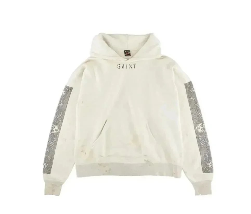 Saint Michael American Style Retro Figure Destruction Pullover Men's and Women's Washed Dressed Loos