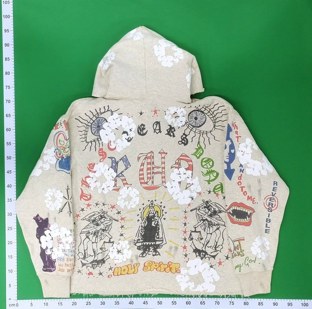 Saint Michael American Style Retro Figure Destruction Pullover Men's and Women's Washed Dressed Loose Hoodie Sweater