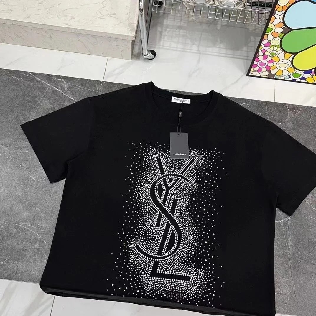 Saint Laurent short sleeved shirt  High Version Of European Diamond Heavy Industry Fashion Leisure Jane