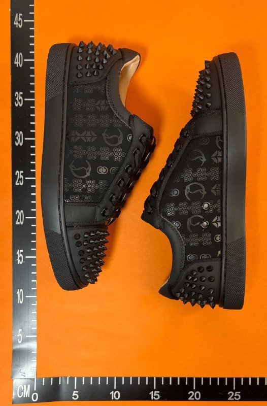 New 2024cl Electric Embroidered Men's Shoes Red Bottom Shoes Black Embroidered Low-top Casual Shoes