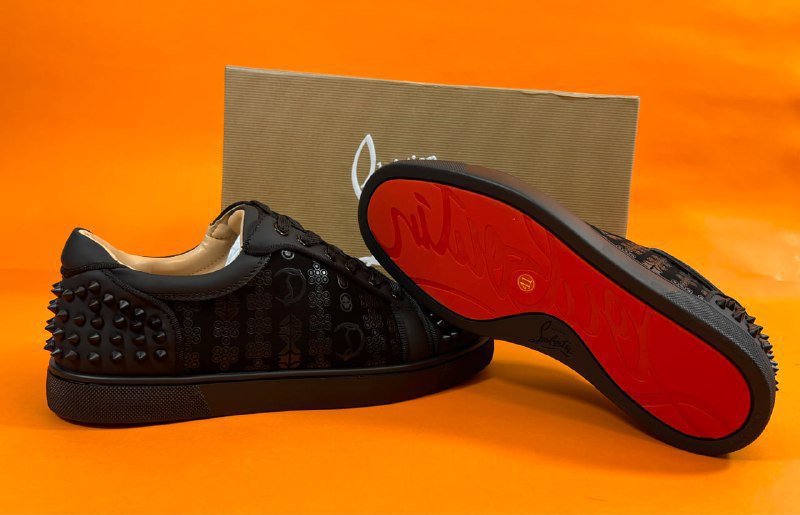 New 2024cl Electric Embroidered Men's Shoes Red Bottom Shoes Black Embroidered Low-top Casual Shoes